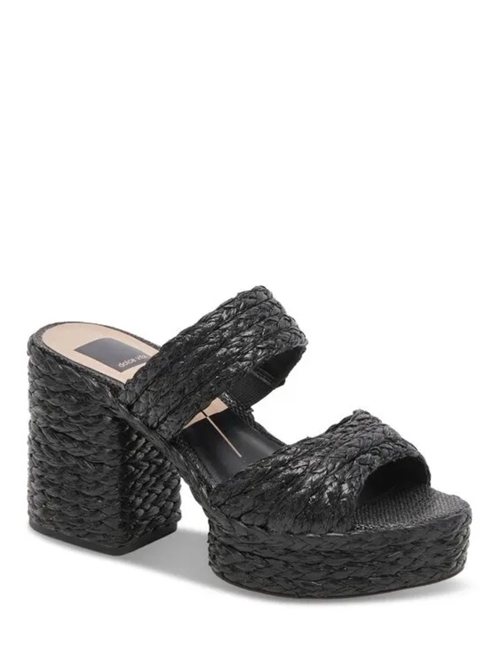 DOLCE VITA LATOYA RAFFIA PLATFORM SANDALS BLACK 9